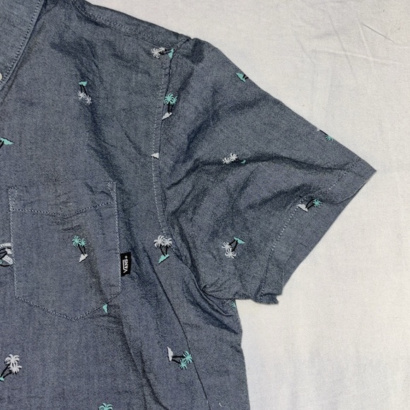 Vans Mens Casual Shirt Button Front Short Sleeve Palm Tree Gray Size Small - Picture 3 of 6